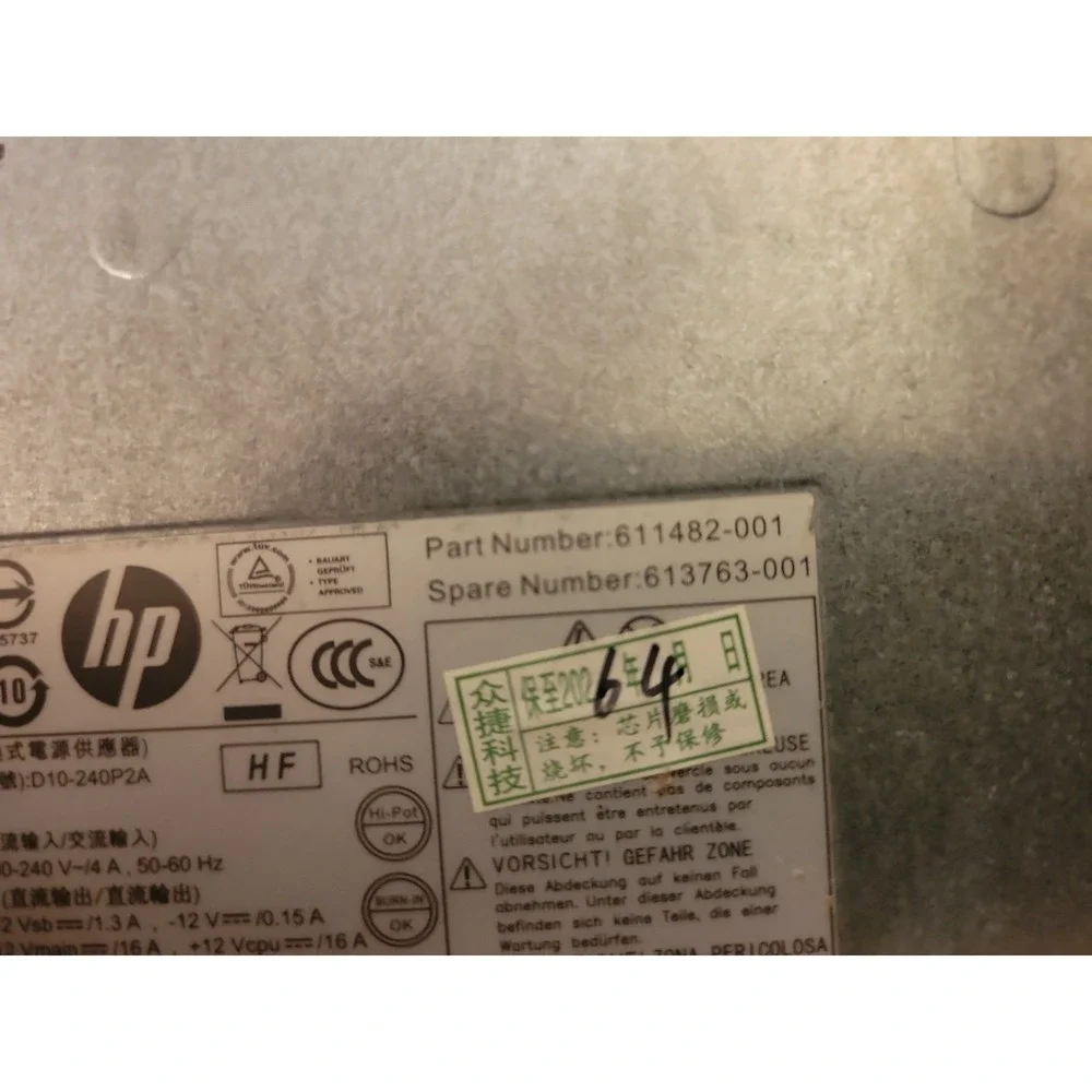 HP Compaq  240W Power Supply 8100 8200 8300 SFF D10-240P1A 611481-001 611482-001